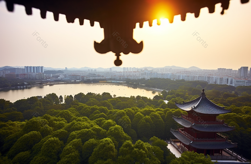 高塔上眺望湖泊夕阳美景拍摄,高清,摄影图,摄影图片,图片大全,摄影图免费下载